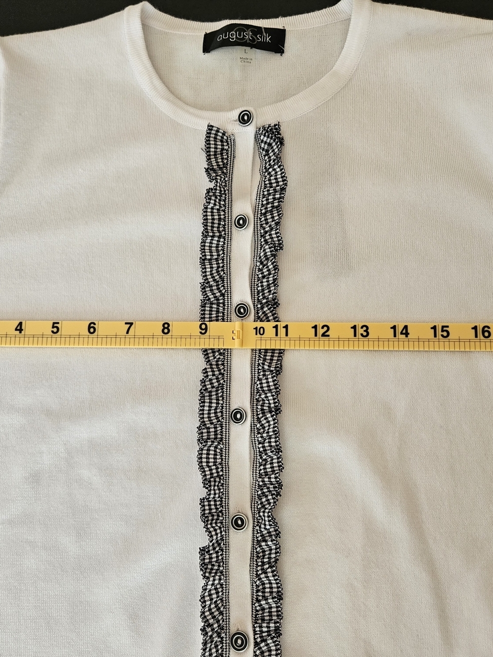 august silk White Cardigan with Black Trim - Picture 8 of 14
